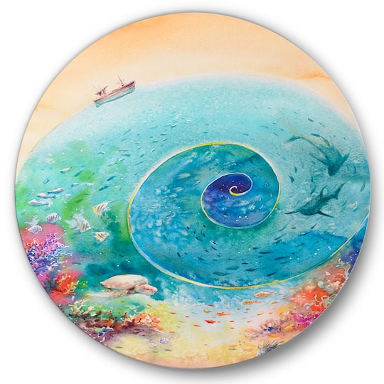Designart - Turquoise Ocean Spiral With Coral Reef Fishes